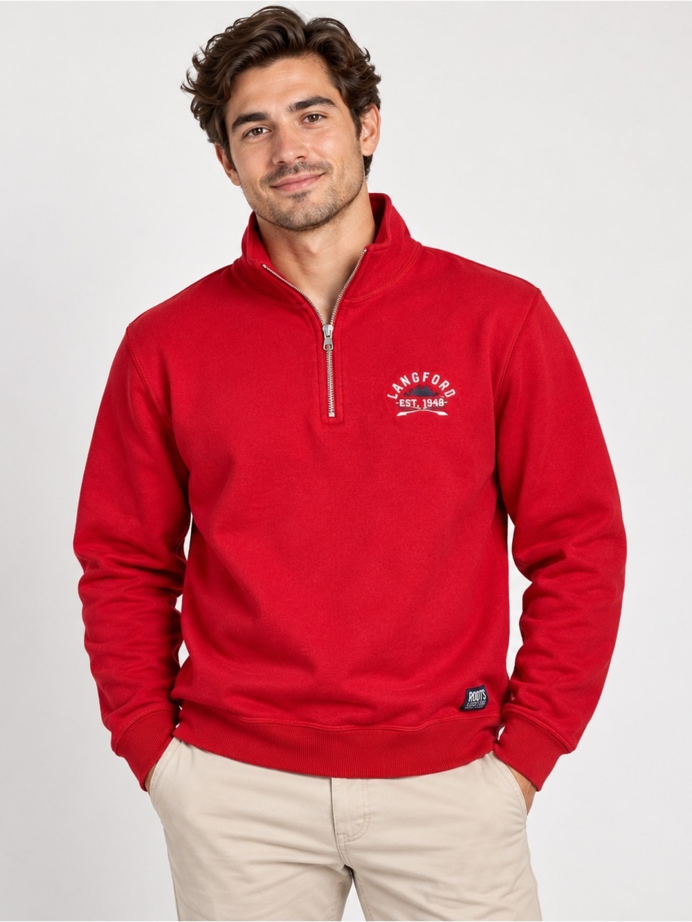 Roots Canada 1/4 Zip Sweatshirt Size Medium Langford Thick Pullover Red